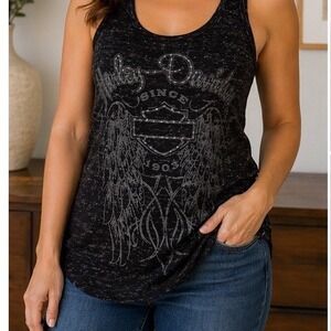 Harley Davidson Womens Charcoal Space Dye Rhinestone Graphic Tank Top Size M